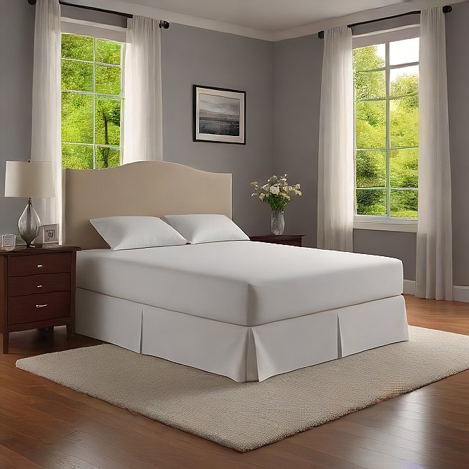 white cotton bed skirt with pleated design