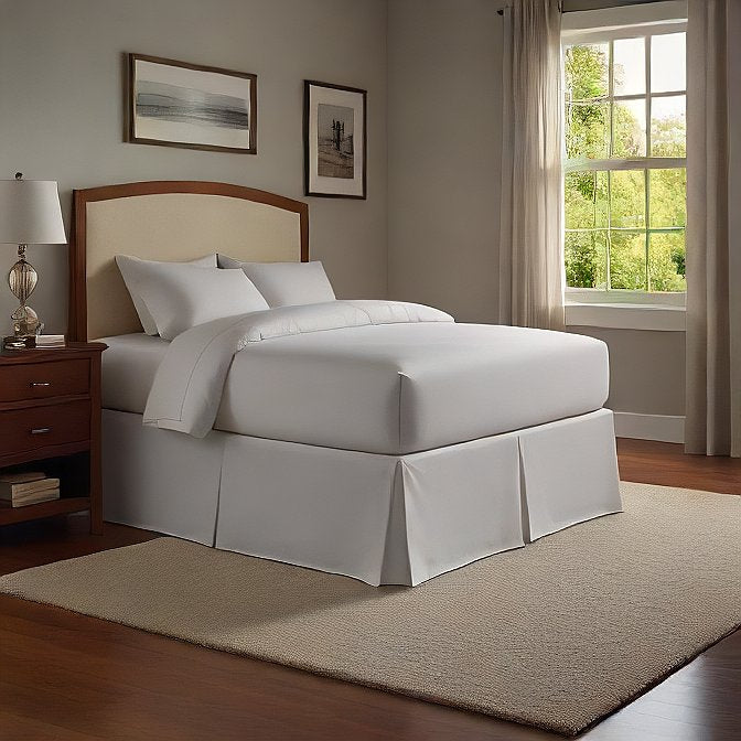 crisp white bed skirt with 8 inch drop