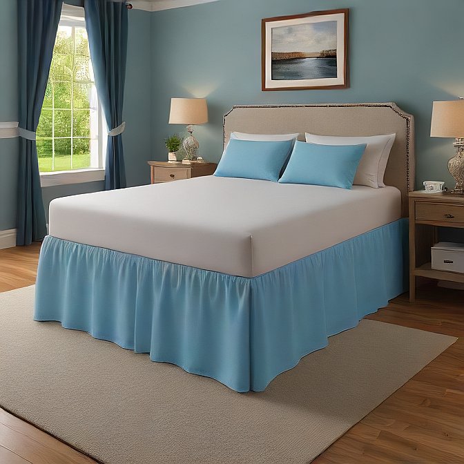 light blue split corner bed skirt pure cotton at evalinens.com