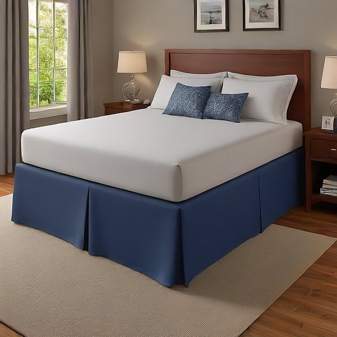 navy blue bed skirt split corner pleated pure egyptian cotton 1000 thread count at evalinens.com