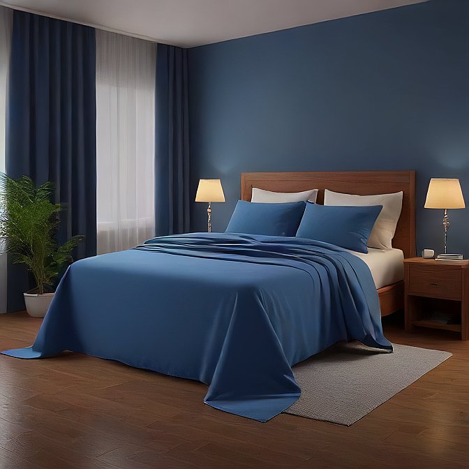 Medium Blue Solid Egyptian Cotton 1000TC Split King Sheet Set – 5 Piece Deep Pocket Bedding