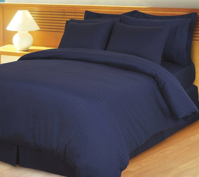 Navy Blue Solid Egyptian Cotton 1000TC Split King Sheet Set – 5 Piece Deep Pocket Bedding