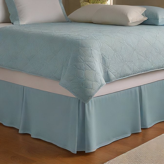 Light Blue Bed Skirt Split Corner Blue Egyptian Cotton 1000 thread count at EvaLinens.com