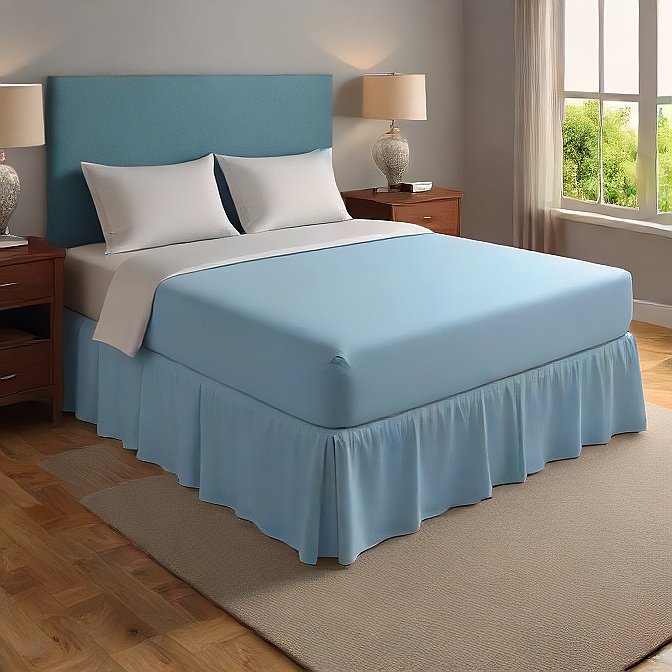 Baby Blue Bed Skirt Split Corner Sky Blue Egyptian Cotton 1000 thread count at EvaLinens.com