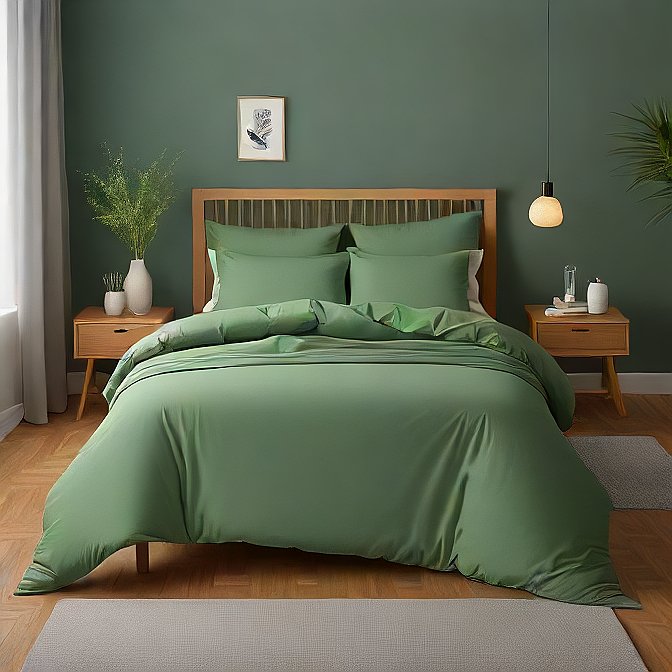 3PC Sage Green Duvet Cover Set – Ultra Soft Egyptian Cotton for King & Queen Beds