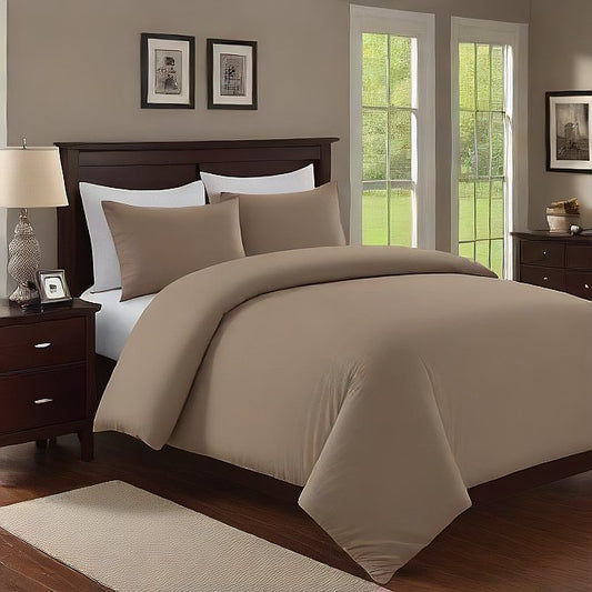 Taupe 3 Piece Duvet Cover Set – 100% Egyptian Cotton Luxury Bedding for King & Queen Beds
