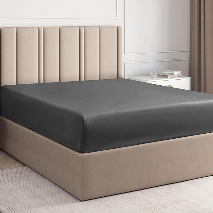 10 Inch Pocket Black Fitted Sheet Pure Egyptian Cotton at- Evalinens.com