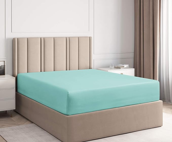 10 Inch Pocket Fitted Sheet Aqua Blue