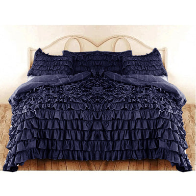 Navy Ruffle Duvet Cover Set 1000tc Egyptian Cotton at- Evalinens.com