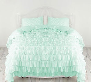 Buy Aqua Ruffle Duvet Cover Egyptian Cotton at- Evalinens.com