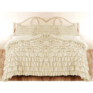 Beige Ruffle Duvet Cover Set 1000tc Egyptian Cotton at- Evalinens.com